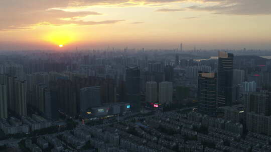 武汉光谷企业天地航拍城市建筑落日视频素材模板下载