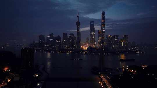 上海凌晨航拍空镜视频素材模板下载