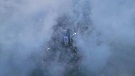 青岛平流雾城市平流雾航拍