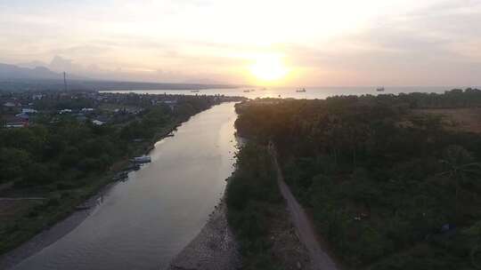 日落景观河和萨摩塔桥视频素材模板下载