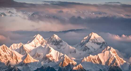 雪山云雾阳光山峰云海日出自然生态环境风景