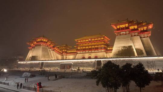 航拍洛阳应天门雪景视频素材模板下载