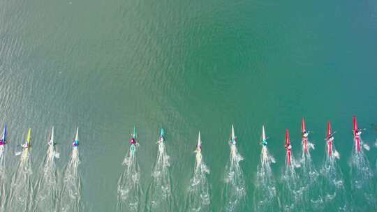 赛艇比赛 皮划艇比赛 实拍水上运动视频素材模板下载