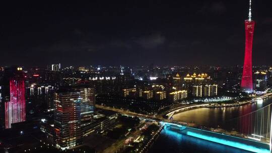 广东省广州市市中心城市夜景航拍