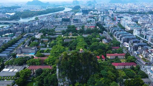 桂林独秀峰王城景区靖江王府航拍市区全景