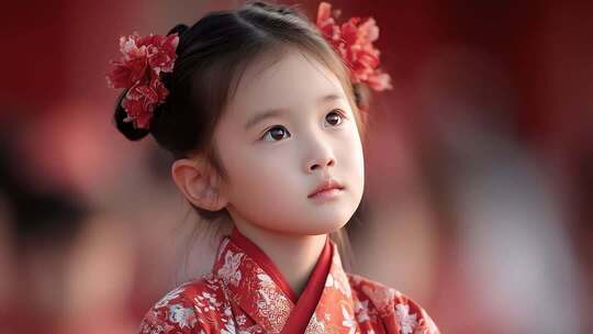 唐风小女孩身着汉服静谧美好