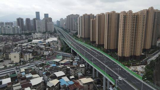 福建龙岩大桥城市交通航拍