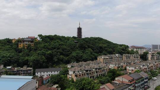 航拍浙江杭州萧山临浦峙山寺视频素材模板下载