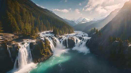 山间瀑布自然风光全景