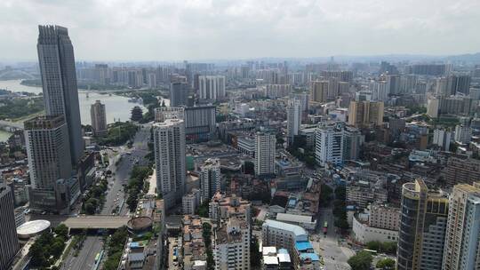 广西南宁朝阳路商业圈高楼建筑航拍视频素材模板下载