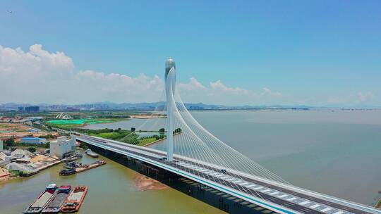 东莞滨海湾大桥侧面高空大范围右环绕
