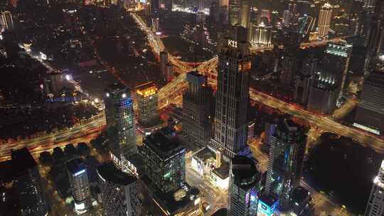 上海黄浦区延安东路夜景航拍延时城市高楼大视频素材模板下载