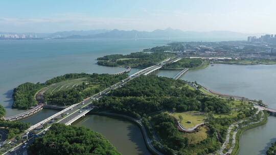 后海大桥深圳湾草地公园大景前进