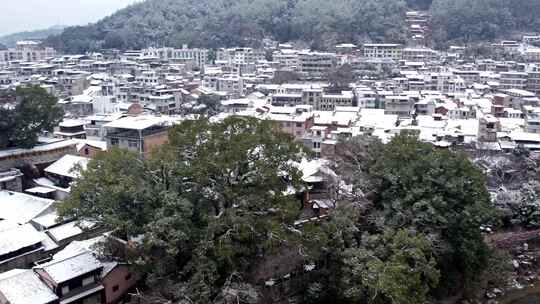 长汀古城雪景航拍