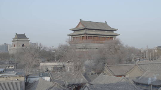 北京钟楼鼓楼中轴线四合院胡同传统民居春节视频素材模板下载