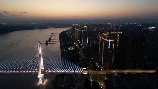 航拍湖北宜昌夷陵长江大桥夜景