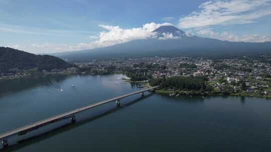 日本富士山附近的山梨县富士河口湖景观