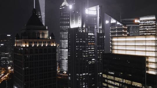 陆家嘴上海银行大厦夜景延时航拍视频素材模板下载
