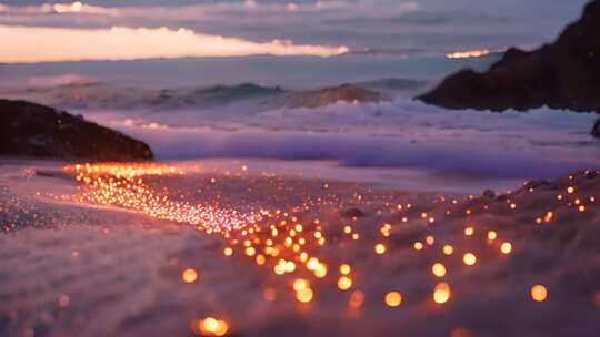 海滩夕阳下波光粼粼的海面