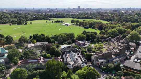 伦敦动物园、海德公园和城市天际线英国平移