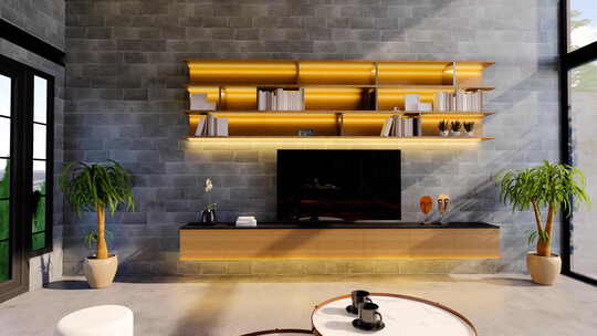 现代风格复式公寓住宅。家居装饰现代阁楼室