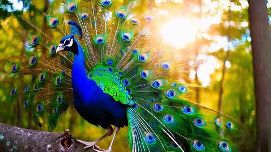 森林中开屏的孔雀