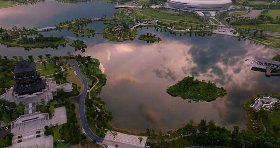成都东安湖体育公园航拍风景