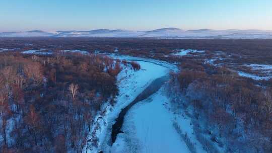 内蒙古自然风光寒冬湿地冰河丛林雪景