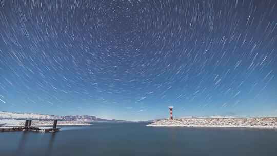 新疆赛里木湖冬季星空星轨视频素材模板下载
