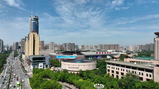 陕西省体育场合集西安地标性建筑西安航拍视频素材模板下载