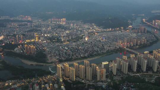 航拍夜景傍晚大景延时城市建筑群