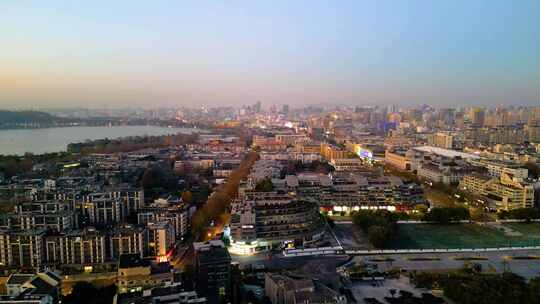 杭州西湖景区吴山广场夜景航拍