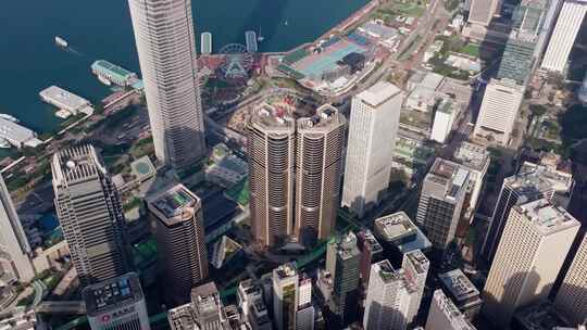 香港港岛中环航拍 晴天城市大景