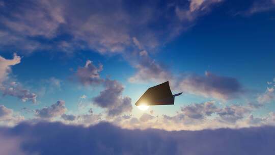 纸飞机天空飞翔穿越云层视频素材模板下载