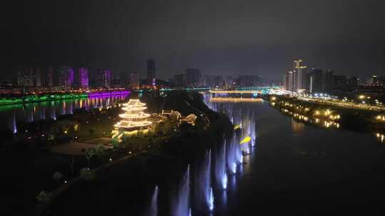 湖南衡阳东洲岛夜景航拍