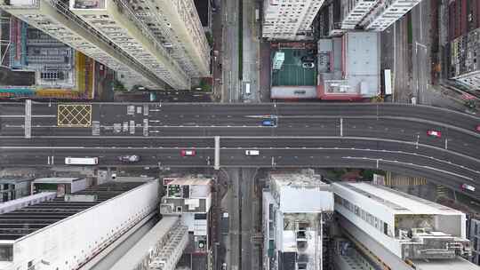 俯拍香港湾仔区马路交通