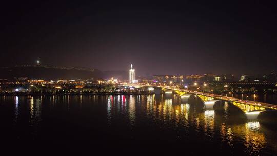 长沙橘子洲大桥夜景航拍