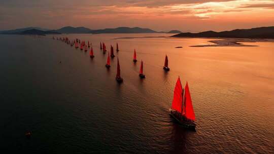 乘风破浪扬帆起航海鸥帆船航行海浪