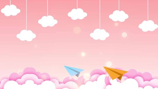 4K梦幻粉色云朵纸飞机动态背景视频