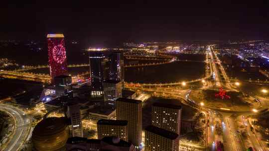 8K长春高新区CBD城市夜景航拍延时