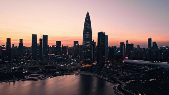 航拍深圳湾后海夕阳宣传片大场景