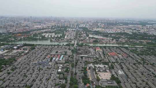 航拍山东聊城东昌湖景区聊城水上古城