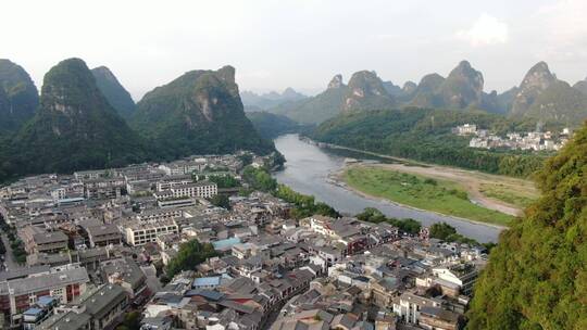 桂林阳朔西街航拍视频日景