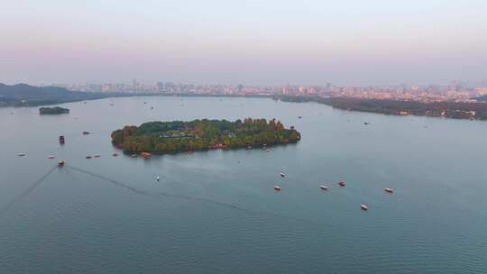 杭州西湖景区三潭印月小瀛洲航拍风景大自然