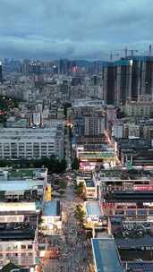 竖屏航拍广东深圳城市夜幕降临夜景