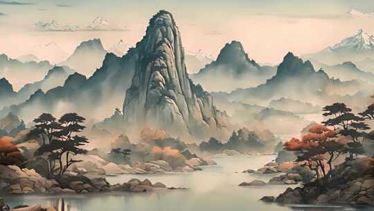 3D中国风山水风景意境背景