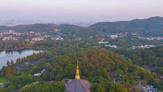 唯美杭州西湖雷峰塔景区大自然风光航拍杭州