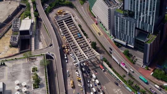城市道路车流航拍香港九龙红磡隧道