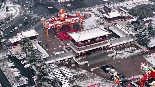 西安大唐芙蓉园雪景视频素材模板下载