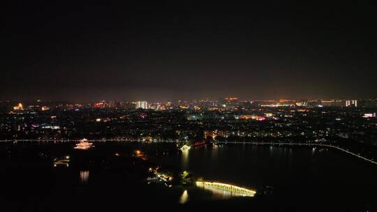 城市夜景航拍夜晚小区建筑泉州丰泽西湖夜景